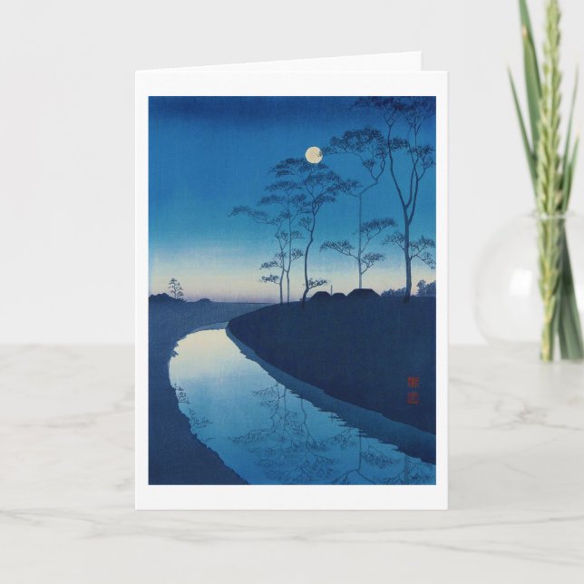 Full Moon Night, Koho Shoda, Woodcut Card (Front)