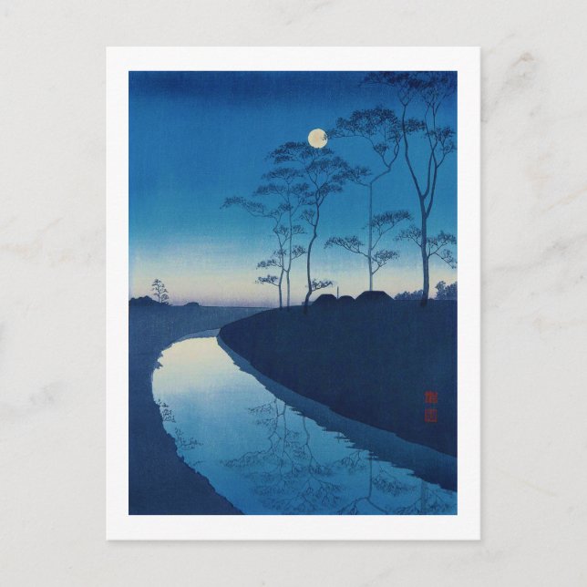 Full Moon Night, Koho Shoda, Woodcut Postcard (Front)