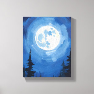 Full Moon   Night Sky Forest Watercolor Painting Canvas Print