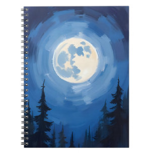 Full Moon Night Sky Forest Watercolor Painting Notebook