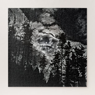 Full Moon On A Cloudy Night Abstract art Poster Jigsaw Puzzle