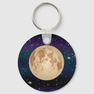 Full Moon on Starry Night Hand Drawn  Keychain