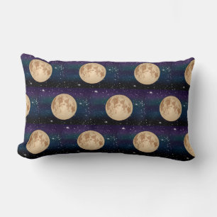 Full Moon on Starry Night Hand Drawn  Lumbar Pillow