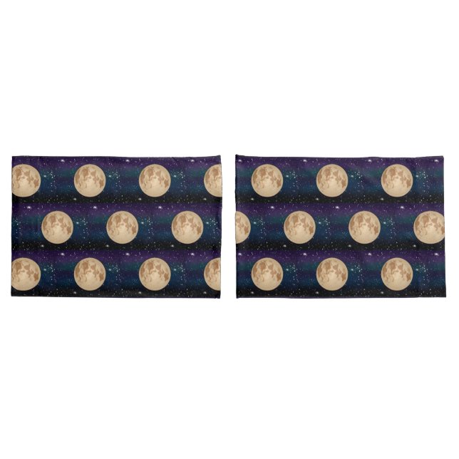 Full Moon on Starry Night Hand Drawn   Pillowcase (Back-Set)