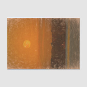 Full Moon Orange Sunset Beach Sketch Art Tissue Paper