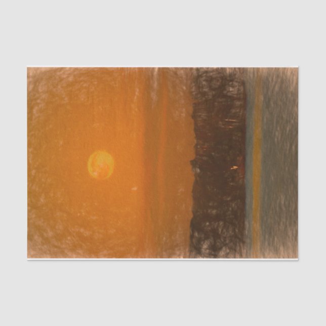 Full Moon Orange Sunset Beach Sketch Art Tissue Paper (Front)