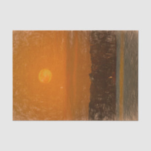 Full Moon Orange Sunset Beach Sketch Art Tissue Paper