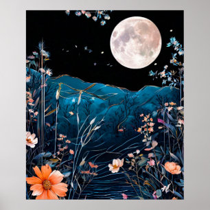 Full moon over a lake poster