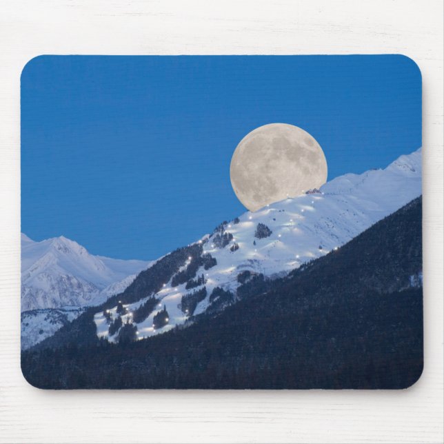 Full Moon Over Alyeska Ski Resort, Alaska Mouse Pad (Front)