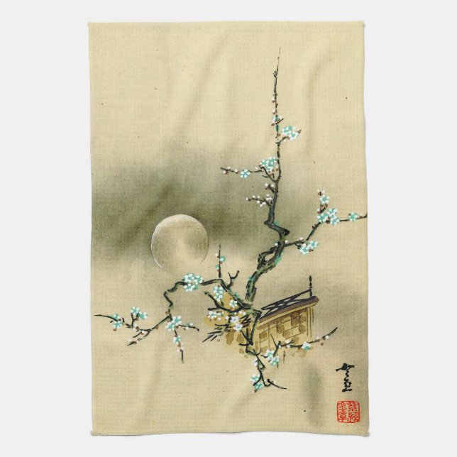 Full Moon over Blossoming Branch 1895 Kitchen Towel (Vertical)