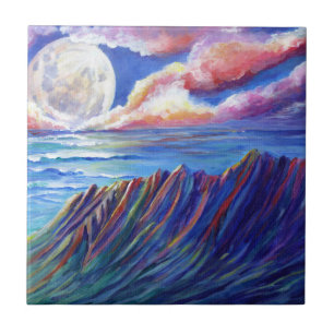 Full Moon Over Kauai Kalalau Valley Tile