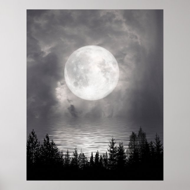 Full Moon Over Lake Poster (Front)