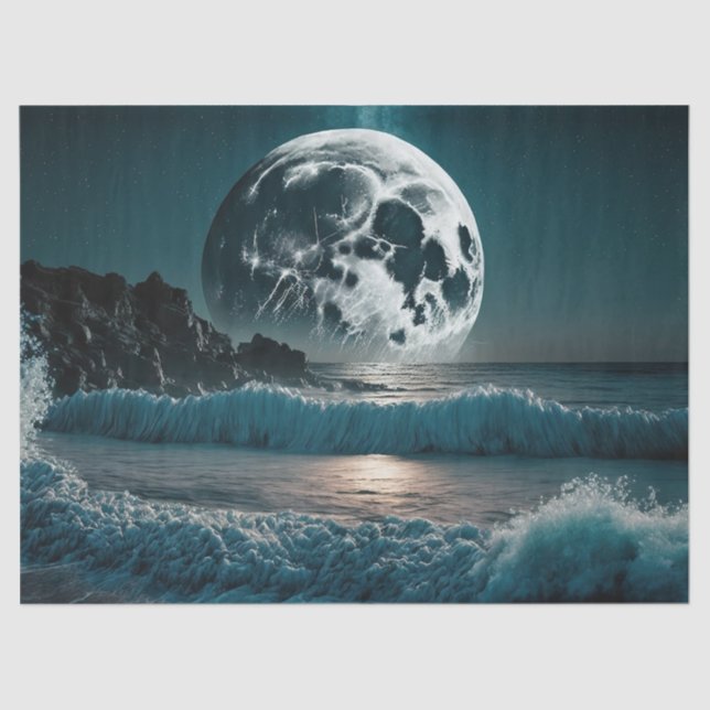 Full Moon over Ocean Decoupage Tissue Paper (Front)
