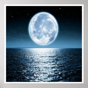 Full Moon Over Ocean Poster