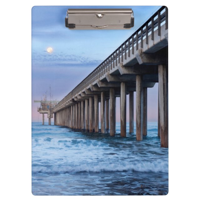 Full moon over pier, California Clipboard (Front)