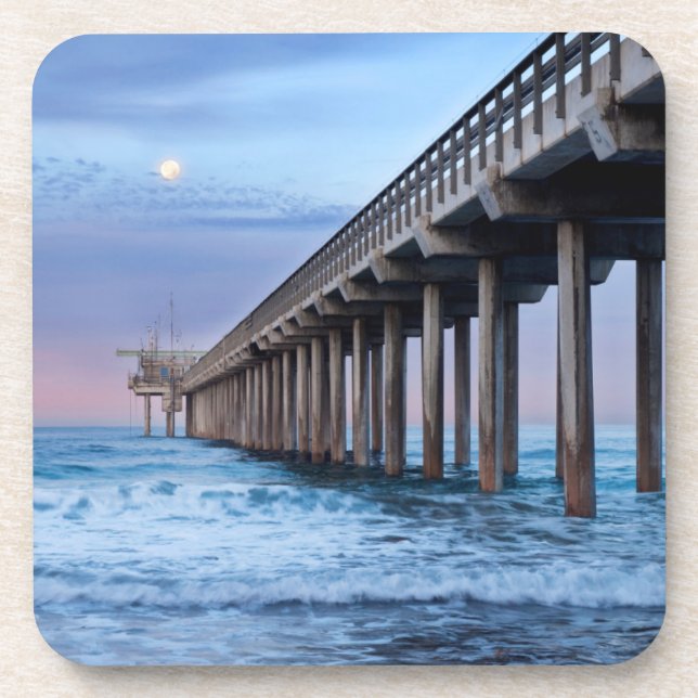 Full moon over pier, California Coaster (Front)
