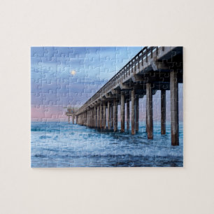 Full moon over pier, California Jigsaw Puzzle