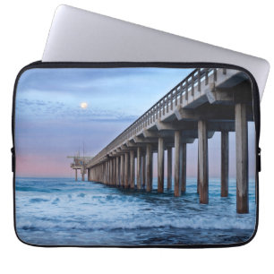Full moon over pier, California Laptop Sleeve
