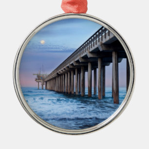 Full moon over pier, California Metal Ornament