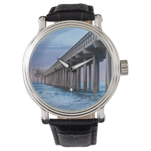 Full moon over pier, California Watch