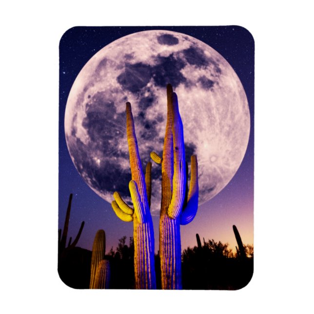 Full Moon Over Saguaro Cactus Magnet (Vertical)