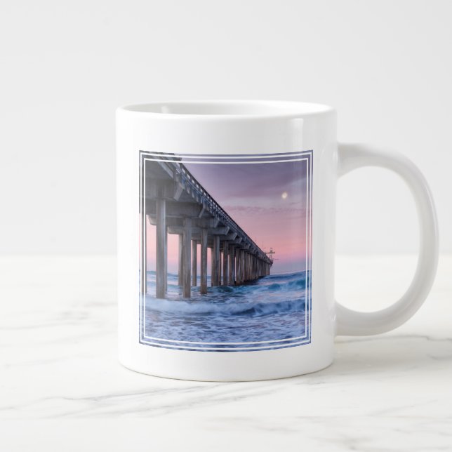 Full Moon Over Scripps Pier Large Coffee Mug (Right)