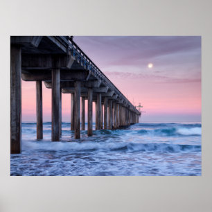 Full Moon Over Scripps Pier Poster