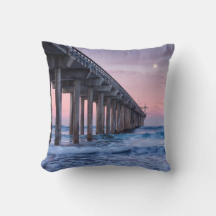 Full Moon Over Scripps Pier Throw Pillow