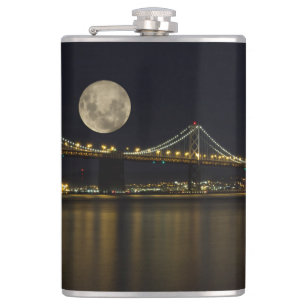 Full Moon Over the Bay Bridge Hip Flask
