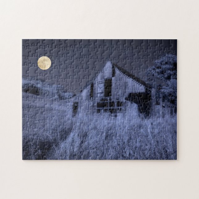 Full Moon Overhead | Old Weathered Barn Jigsaw Puzzle (Horizontal)