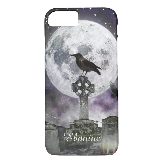 Full Moon Raven Celtic Cross iPhone Case (Back)