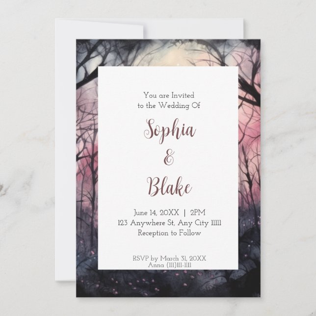 Full Moon Red Sky Dark Alternative Wedding Invitation (Front)