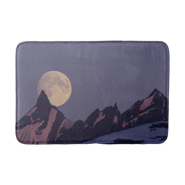 Full Moon Rises | Chugach Mountains Alaska Bath Mat (Front)