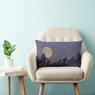 Full Moon Rises Chugach Mountains Alaska Lumbar Pillow