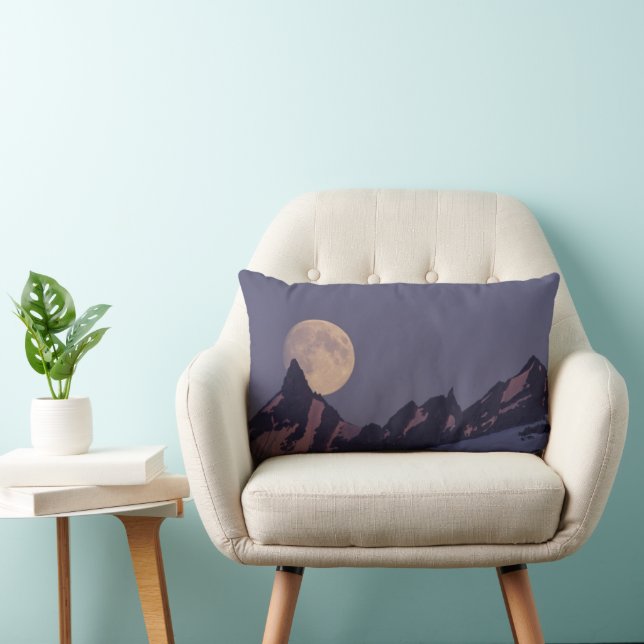 Full Moon Rises | Chugach Mountains Alaska Lumbar Pillow (Chair)