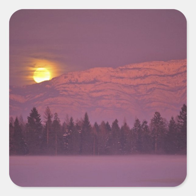 Full moon rises over Teakettle Mountain during Square Sticker (Front)
