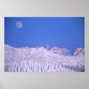 Full moon rising above Glacier National Park Poster