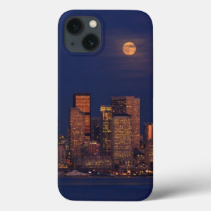 Full moon rising over downtown Seattle skyline iPhone 13 Case