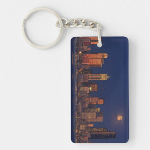 Full moon rising over downtown Seattle skyline Keychain