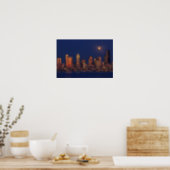 Full moon rising over downtown Seattle skyline Poster (Kitchen)