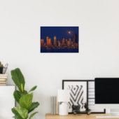 Full moon rising over downtown Seattle skyline Poster (Home Office)