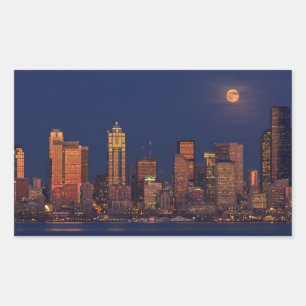 Full moon rising over downtown Seattle skyline Sticker