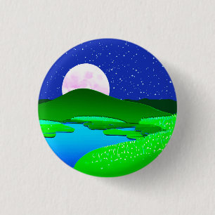 Full Moon Rising Over Green Hills  1 Inch Round Button