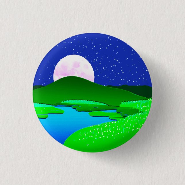 Full Moon Rising Over Green Hills  1 Inch Round Button (Front)