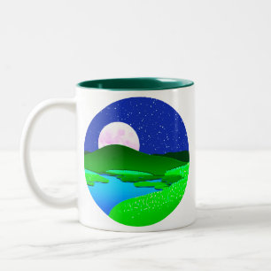 Full Moon Rising Over Green Hills   Two-Tone Coffee Mug