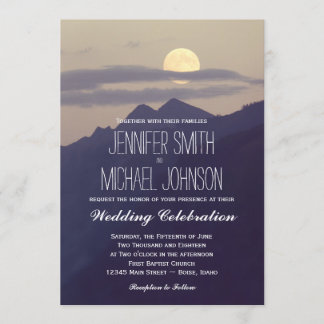Full Moon Rising Over Mountains Wedding Invites