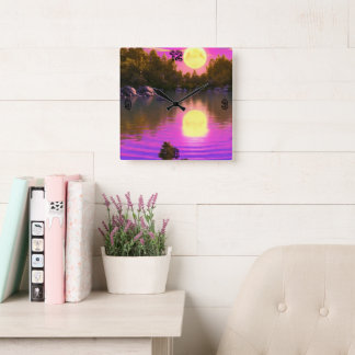 Full moon rising square wall clock