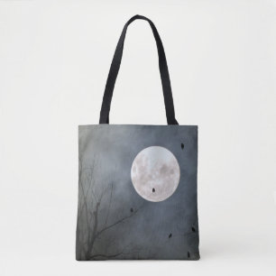 Full Moon Rising With The Crows Tote Bag