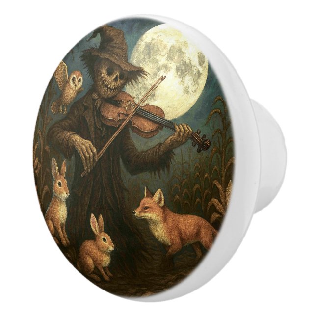 Full Moon Scarecrow Serenade Ceramic Knob (Right)