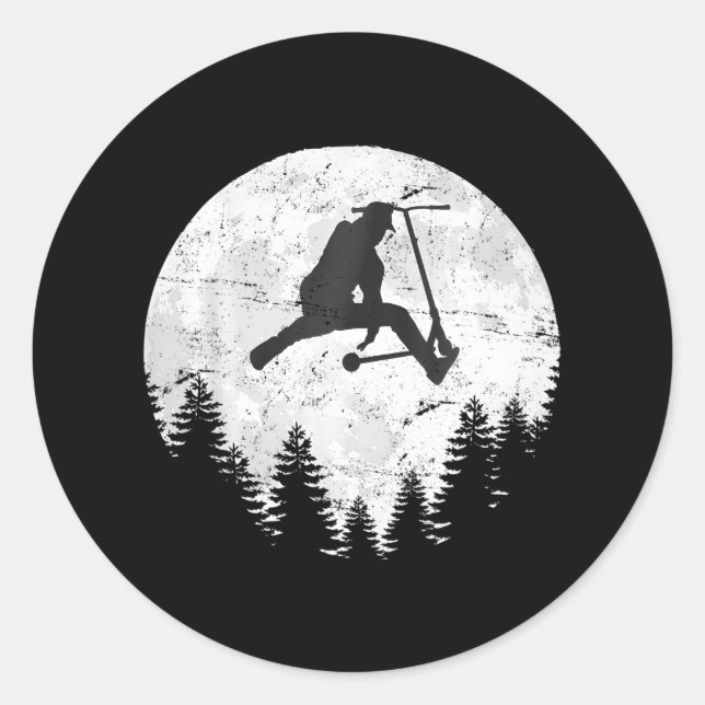 Full Moon Scooter Skater Skateboarding Classic Round Sticker (Front)